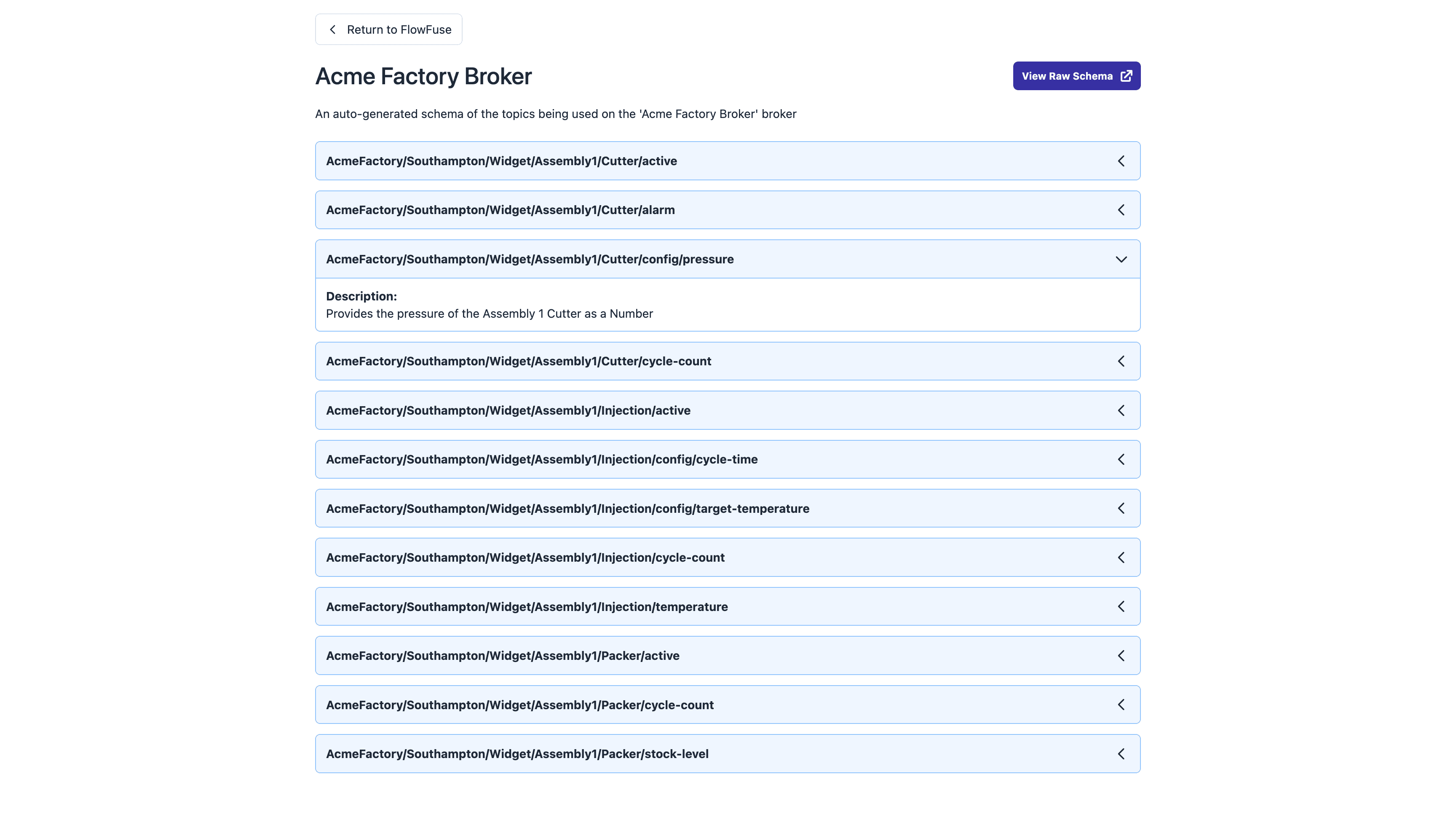 Screenshot of the new MQTT Broker schema documentation view available in FlowFuse